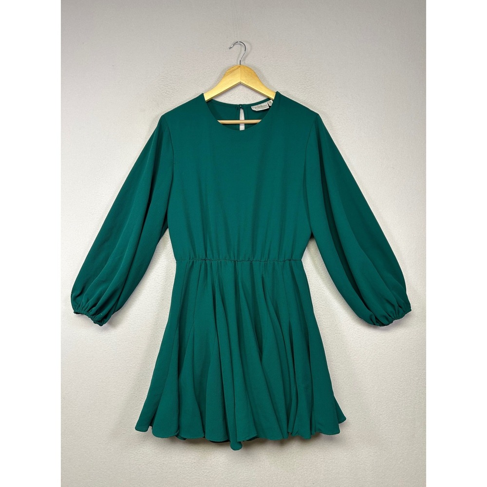 Cocktail Premier Amour 10 Green Long Balloon Sleeve Crepe Mini Dress P84L7578